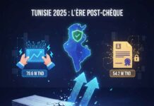 Graphique illustrant la fin de l'ère du chèque en Tunisie au profit de la modernisation des paiements interbancaires : virement et lettre de change en forte croissance en 2025
