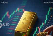 Graphique technique du cours de l'or XAU/USD montrant un rebond sur le support des 4 900 dollars en février 2026