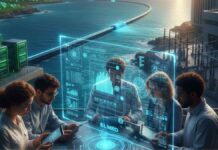 Infographie montrant le tracé du câble sous-marin ELMED entre la Tunisie et l'Italie, entourée de logos de technologies Cleantech et Smart Grid