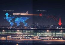 Trafic aérien France 2025 : Record historique mais l’Asie décroche Infographie trafic aérien France 2025 : comparaison croissance Afrique vs déclin Asie-Pacifique.