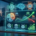 Graphique de performance boursière et logos des entreprises City Cars, Poulina et BIAT illustrant un arbitrage de portefeuille financier.