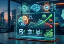 Graphique de performance boursière et logos des entreprises City Cars, Poulina et BIAT illustrant un arbitrage de portefeuille financier.