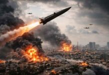 Image illustrant la trajectoire des missiles iraniens lancés vers le Golfe depuis l'Iran après les frappes américano-israéliennes du 28 février 2026