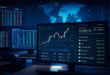 IA en Bourse : +1,36% dès la première séance dans un marché en baisse Graphique de performance boursière montrant la progression du portefeuille MyInvestia en vert contrastant avec la courbe rouge descendante du Tunindex le 2 mars 2026.