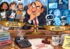 Caricature d'un dirigeant hésitant devant une balance opposant des candidats salariés à des agents IA, illustrant les choix entre embauche et automatisation.