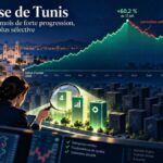 Illustration symbolique d'un investisseur examinant à la loupe une entreprise au milieu d'autres sociétés, évoquant la sélectivité accrue à la Bourse de Tunis.