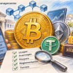 Illustration symbolique des cryptomonnaies, des services bancaires, de la sécurité numérique et des enjeux réglementaires en Tunisie.