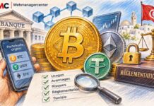 DOSSIER | INTRO – Cryptomonnaies : le guide pour comprendre Bitcoin, la blockchain, les risques et l’avenir de la finance Illustration symbolique des cryptomonnaies, des services bancaires, de la sécurité numérique et des enjeux réglementaires en Tunisie.