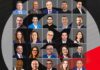 Montage photographique présentant 25 personnalités du monde économique et entrepreneurial tunisien, réunies dans le dossier Tunisia 2026 de Forbes Africa, sur un fond graphique noir, gris et rouge.