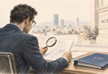 Illustration symbolique de la surveillance du marché financier tunisien à travers l'analyse des publications des sociétés cotées et des indicateurs économiques.