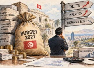 ALT : Illustration symbolique d’une balance opposant le poids des dépenses publiques et de la dette aux investissements nécessaires au développement économique tunisien.