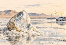 L’or blanc du désert : une découverte qui pourrait redessiner la place de la Tunisie dans l’économie mondiale Illustration symbolique du potentiel de lithium dans les saumures du Chott El-Jérid, en Tunisie, et des perspectives de transition énergétique.