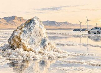 L’or blanc du désert : une découverte qui pourrait redessiner la place de la Tunisie dans l’économie mondiale Illustration symbolique du potentiel de lithium dans les saumures du Chott El-Jérid, en Tunisie, et des perspectives de transition énergétique.